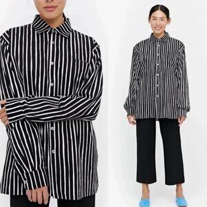 Marimekko NWOT Black White Stripes Jokapoika Long Sleeve Button Down Shirt 42/10
